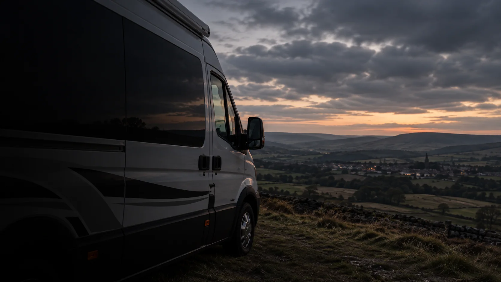 Van on a road through Yorkshire countryside